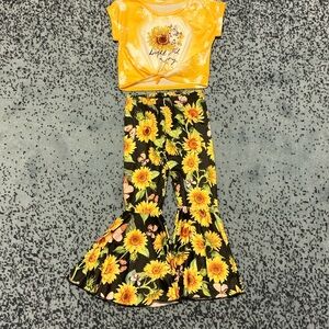 Sunflower Print Kids Bell Bottoms